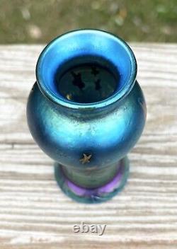 Blue Aurene Art Glass Millefiori Bird and Stars Decorated Miniature Vase