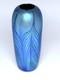 Blue Aurene Vase With Red Feather Design. Blown Glass