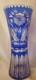 Blue Bohemian vase flower cut to clear HUGE 13-1/2 garden flowers art glass