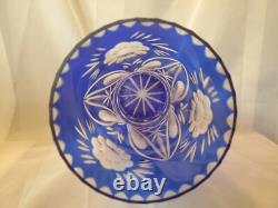 Blue Bohemian vase flower cut to clear HUGE 13-1/2 garden flowers art glass