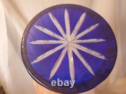 Blue Bohemian vase flower cut to clear HUGE 13-1/2 garden flowers art glass