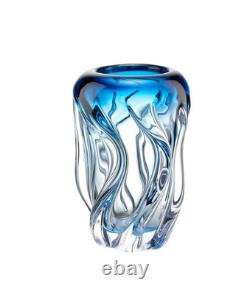 Blue Crystal Art Glass Vase Italian Flowing Design Luxury Home Decor Handmade