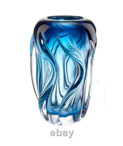 Blue Crystal Art Glass Vase Italian Flowing Design Luxury Home Decor Handmade