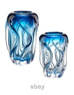 Blue Crystal Art Glass Vase Italian Flowing Design Luxury Home Decor Handmade