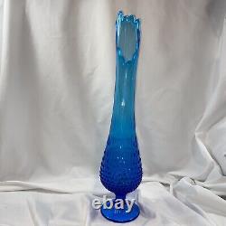 Blue Fenton Hobnail Swung Vase Mid Century Modern Large 20.5 Tall