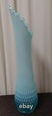 Blue Fenton Opalescent Hobnail Art Glass Hand Swung Upside-down Flower Vase