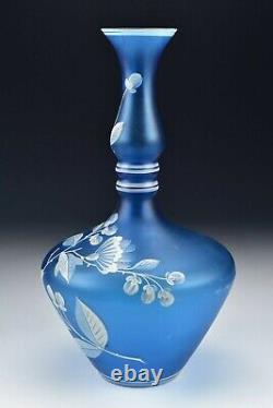 Blue Florentine Cameo Art Glass Vase with Enamel Bird and Flowers