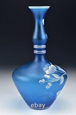 Blue Florentine Cameo Art Glass Vase with Enamel Bird and Flowers
