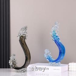 Blue Glass Beach House Decor, Hand Blown Ocean Wave Decorate, Tall Blue Glass