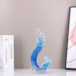 Blue Glass Beach House Decor, Hand Blown Ocean Wave Decorate, Tall Blue Glass