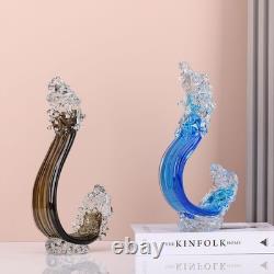 Blue Glass Beach House Decor, Hand Blown Ocean Wave Decorate, Tall Blue Glass