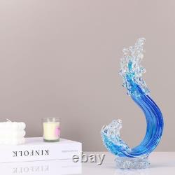 Blue Glass Beach House Decor, Hand Blown Ocean Wave Decorate, Tall Blue Glass