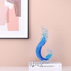 Blue Glass Beach House Decor, Hand Blown Ocean Wave Decorate, Tall Blue Glass