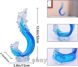 Blue Glass Beach House Decor, Hand Blown Ocean Wave Decorate, Tall Blue Glass