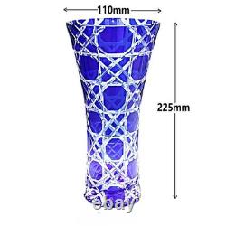 Blue Glass Vase Handmade Bohemian Style Hand Cut To Clear Crystal Art Deco