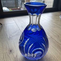 Blue Glass Vase Kiriko Retro Star Bottom Wave Pattern Used