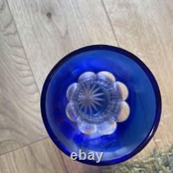 Blue Glass Vase Kiriko Retro Star Bottom Wave Pattern Used