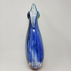Blue Glass Vase Large 16 Tall Handle Pitcher 9 lbs Heavy Beautiful Piece