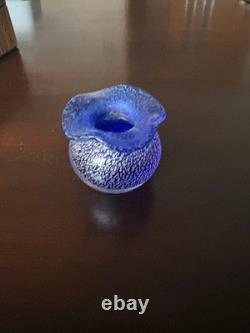 Blue Glass Vase Venetian Style Handcrafted Frill Edge Silver Foil Decor
