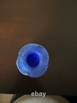 Blue Glass Vase Venetian Style Handcrafted Frill Edge Silver Foil Decor