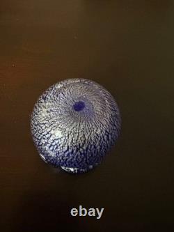 Blue Glass Vase Venetian Style Handcrafted Frill Edge Silver Foil Decor