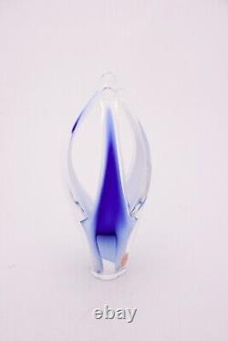 Blue Glass Vase or Sculpture Coquille Paul Kedelv Flygsfors Sweden 1960