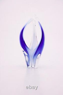 Blue Glass Vase or Sculpture Coquille Paul Kedelv Flygsfors Sweden 1960