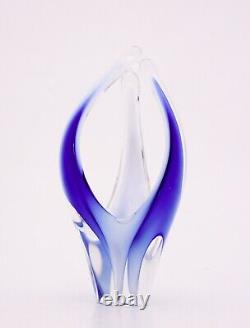 Blue Glass Vase or Sculpture Coquille Paul Kedelv Flygsfors Sweden 1960