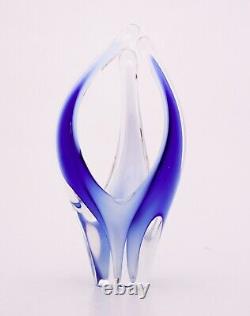 Blue Glass Vase or Sculpture Coquille Paul Kedelv Flygsfors Sweden 1960