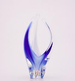 Blue Glass Vase or Sculpture Coquille Paul Kedelv Flygsfors Sweden 1960