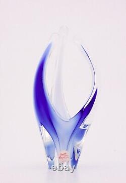 Blue Glass Vase or Sculpture Coquille Paul Kedelv Flygsfors Sweden 1960