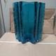 Blue Glass Vase with Ribbed Design, 20cm, Handmade, Blue, Used