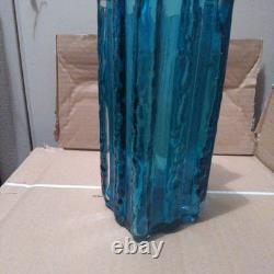 Blue Glass Vase with Ribbed Design, 20cm, Handmade, Blue, Used