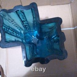 Blue Glass Vase with Ribbed Design, 20cm, Handmade, Blue, Used