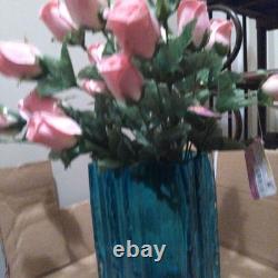 Blue Glass Vase with Ribbed Design, 20cm, Handmade, Blue, Used