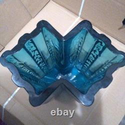 Blue Glass Vase with Ribbed Design, 20cm, Handmade, Blue, Used