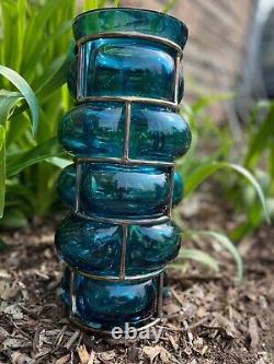 Blue Glass and Metal Brick Statement Vase, Vanessa Mitrani, Made in France