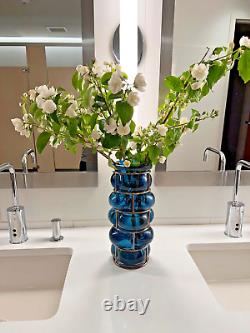 Blue Glass and Metal Brick Statement Vase, Vanessa Mitrani, Made in France