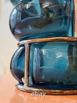 Blue Glass and Metal Brick Statement Vase, Vanessa Mitrani, Made in France