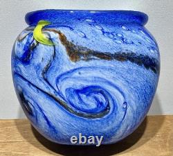 Blue Hand Blown Studio Art Glass Vase by French Artist Jean Claude Novaro 1986