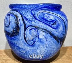 Blue Hand Blown Studio Art Glass Vase by French Artist Jean Claude Novaro 1986 Blue Hand Blown Studio Art Glass Vase by French Artist Jean Claude Novaro 1986