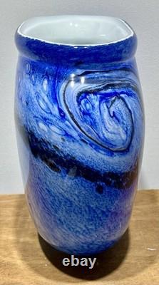 Blue Hand Blown Studio Art Glass Vase by French Artist Jean Claude Novaro 1986