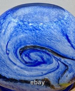 Blue Hand Blown Studio Art Glass Vase by French Artist Jean Claude Novaro 1986