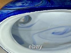 Blue Hand Blown Studio Art Glass Vase by French Artist Jean Claude Novaro 1986