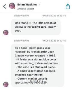 Blue Hand Blown Studio Art Glass Vase by French Artist Jean Claude Novaro 1986