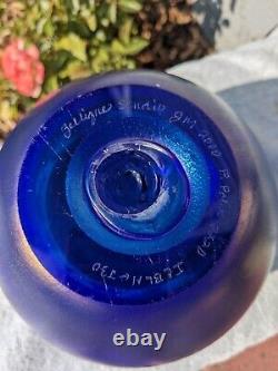 Blue Iridescent Glass Vase From Zellique Studio Signed By Artist Phyllis Polito