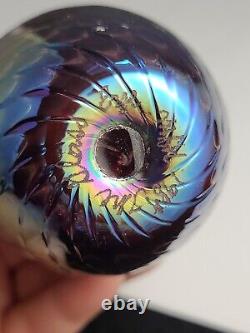 Blue Irrodized Signed The Glass Eye 1984 Vase