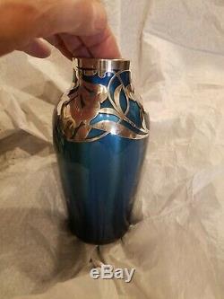 Blue Loetz Metallin Sterling Overlay Vase
