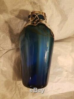 Blue Loetz Metallin Sterling Overlay Vase