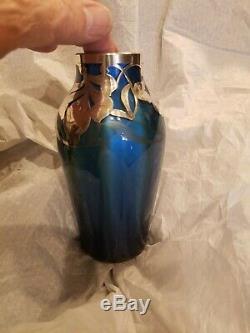 Blue Loetz Metallin Sterling Overlay Vase